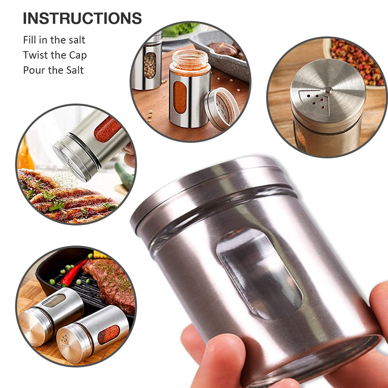 [Australia - AusPower] - 1 Pack Large Salt Shaker with 3 Adjustable Pour Holes - 4.3×2.7 Inch Salt Shaker with Stainless Steel Outer Layer and Internal Thick and Durable Glass for Granular Seasoning Large-1 Pack 