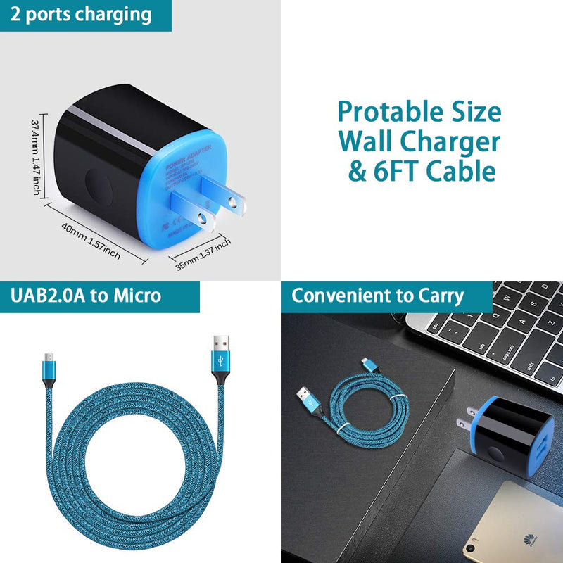 [Australia - AusPower] - Android Charger Fast Charging Micro USB Cable, 6FT Nylon Micro Cord Wall Charger Block, AbcPow 2.1A Power Adapter with Phone Cord Compatible for Samsung Galaxy S7 S6 J7 J3 Note 5, LG G4 Motorola, HTC Blue 