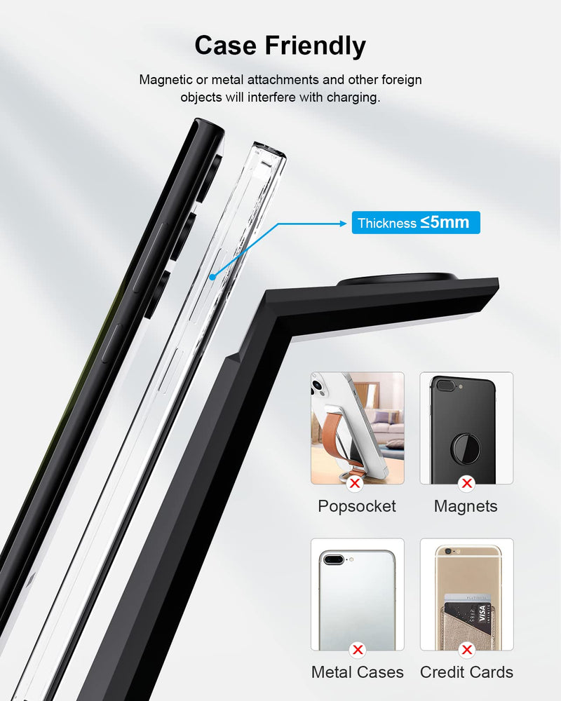 [Australia - AusPower] - Wireless Charger for Samsung - NANAMI 3 in 1 Charging Station for Multiple Devices, Fast Charger Stand Dock for Galaxy S23 Ultra S22 S21 S20 Z Flip Fold 4, Galaxy Watch 5/5 Pro/4/3, Galaxy Buds 2 Pro Black 