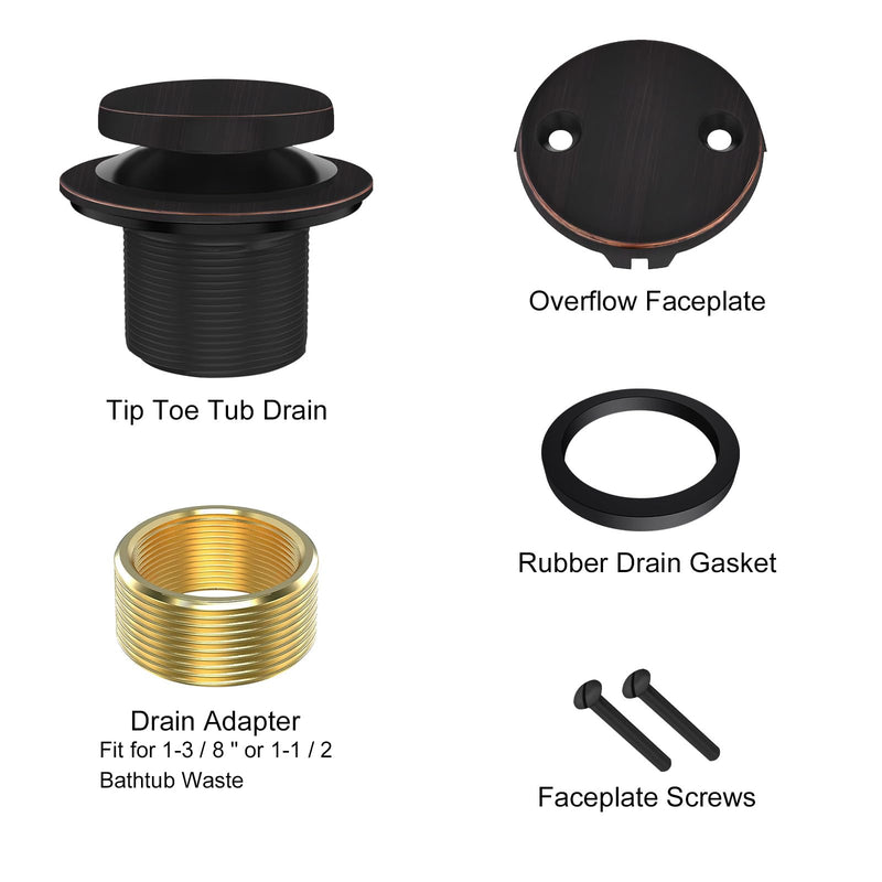 [Australia - AusPower] - Bathtub Drain Tip Toe Tub Conversion Kit Assembly, Replacement Tub Drain Kit with Two-Hole Overflow Faceplate and Universal Fine/Coarse Thread(Oil Rubbed Bronze) Oil Rubbed Bronze 