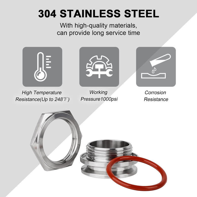 [Australia - AusPower] - (2 pack)Hilangsan 1.5" Tri Clamp Weldless Bulkhead Stainless Steel Compression Bulkhead Fittings Homebrew Kettle Bulkhead 1.5 inch TC Bulkhead for Brew Kettle 