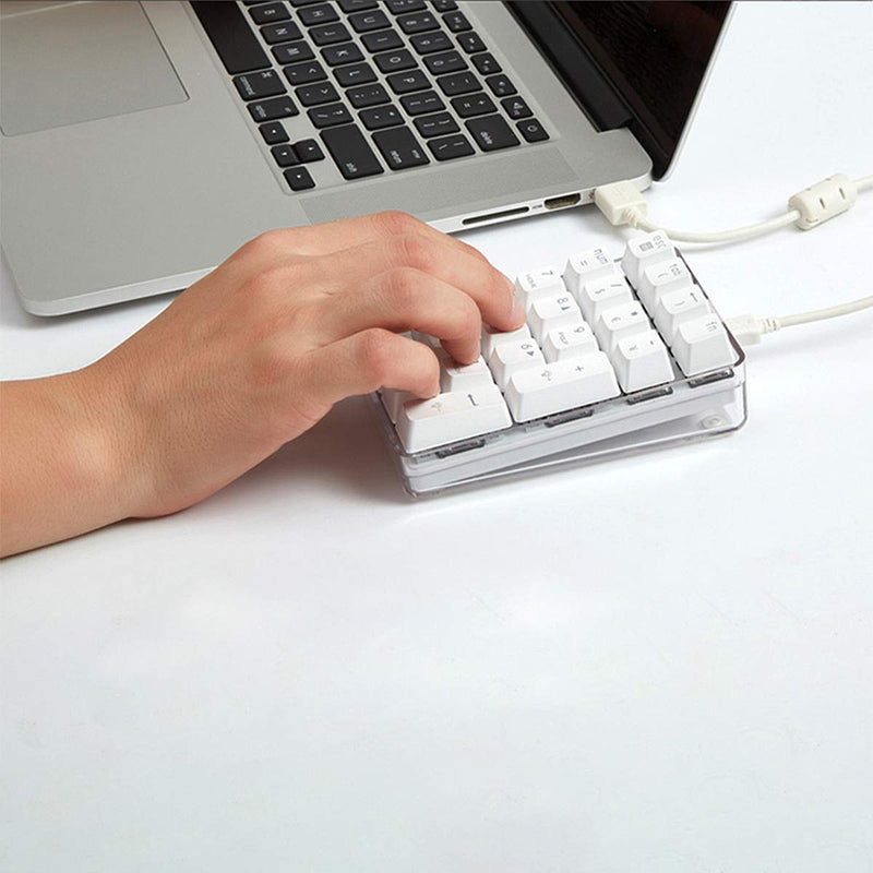 [Australia - AusPower] - Mechanical Numeric Keypad GATERON Blue Switch Wired Gaming Keypad Crystal Case White Backlit 21 Keys Mini Numpad Portable Keypad Extended Layout White Magicforce by Qisan 21 keys GATERON Blue Switch 