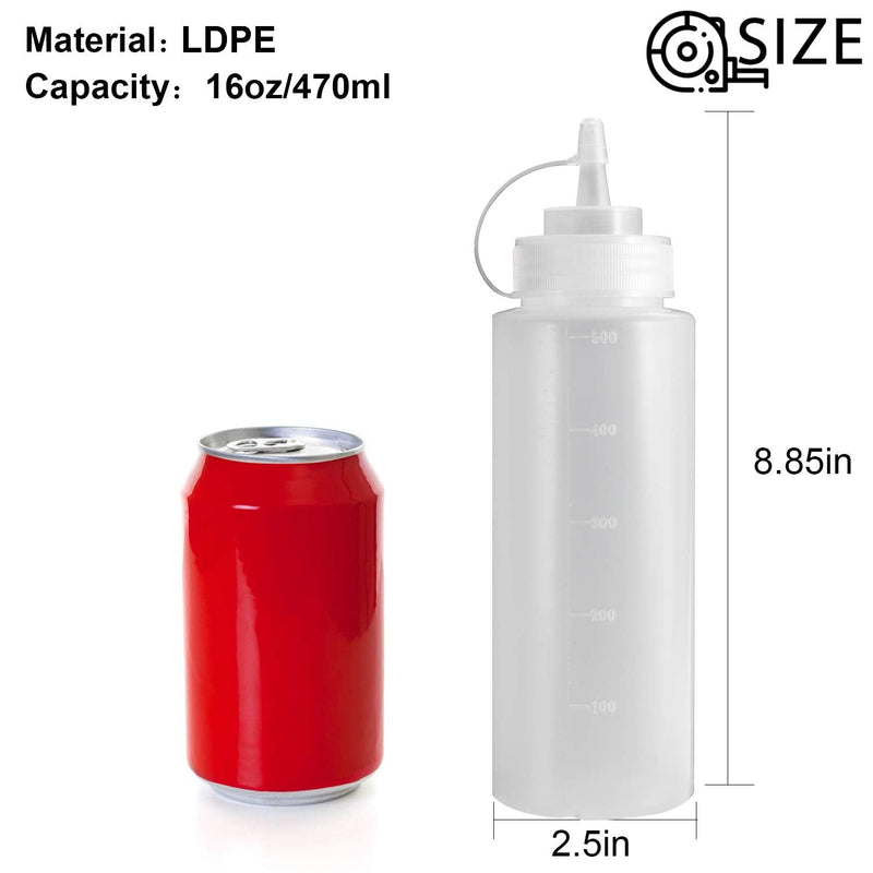 [Australia - AusPower] - 8 Pack Condiment Squeeze Bottles, OAMCEG 16 OZ Durable Plastic Squeeze Squirt Bottle with Discrete Measurements, for Ketchup, BBQ, Sauces, Syrup, Condiments, Dressings, Arts and Crafts - BPA Free 16oz 