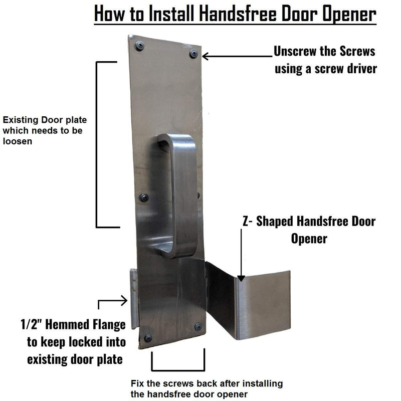 [Australia - AusPower] - Hands Free Door Opener,Sanitary Door Handle Tool Made from Heavy Duty Stainless Steel with no drilling needed for standard base plate, Safe and Comfortable to use- Made in USA (1-PC Pack) 1-PC Pack 