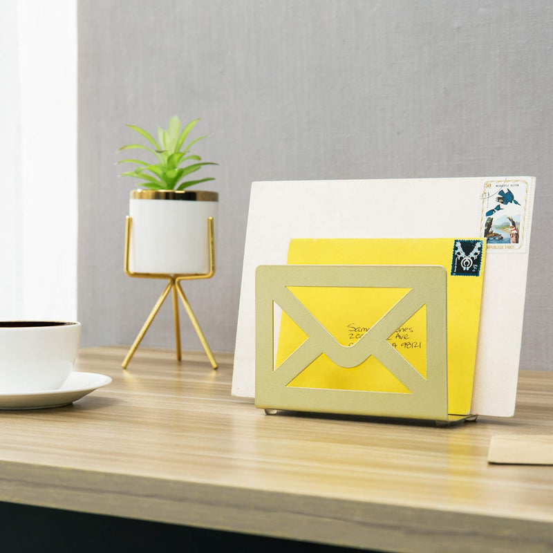 [Australia - AusPower] - MyGift Desk Mail Sorter Holder Modern Cutout Envelope Design Brass Metal Home and Office Desktop Letter Organizer 