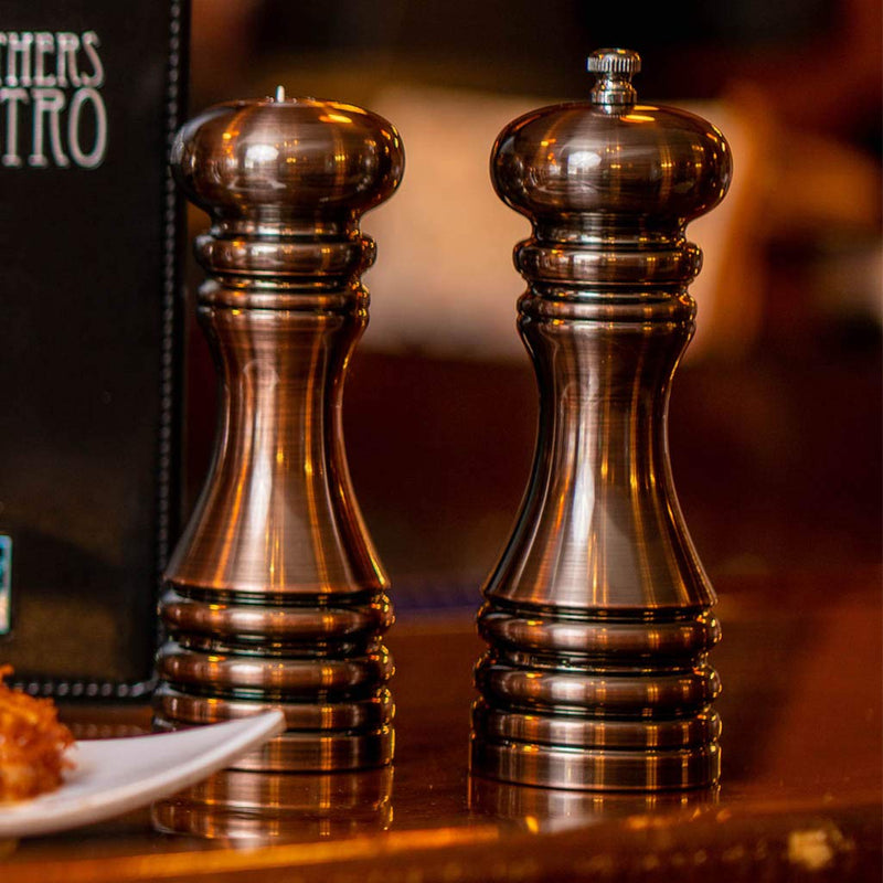 [Australia - AusPower] - Chef Specialties 7 Inch Burnished Copper Pepper Mill and Salt Shaker Set 
