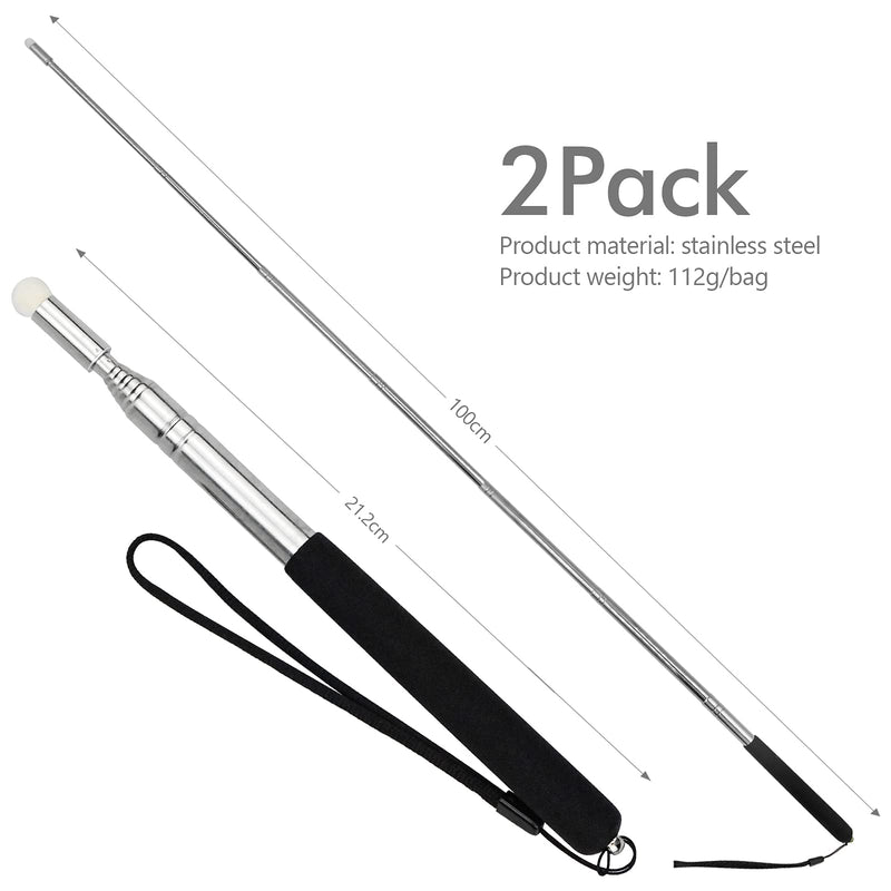 [Australia - AusPower] - Pointer Sticks, Extendable Pointing Stick for Teachers, 2 Pieces 1m Retractable Telescope Pointer with Lanyards for Coach Class Classroom Whiteboard Post Pointer - Black 