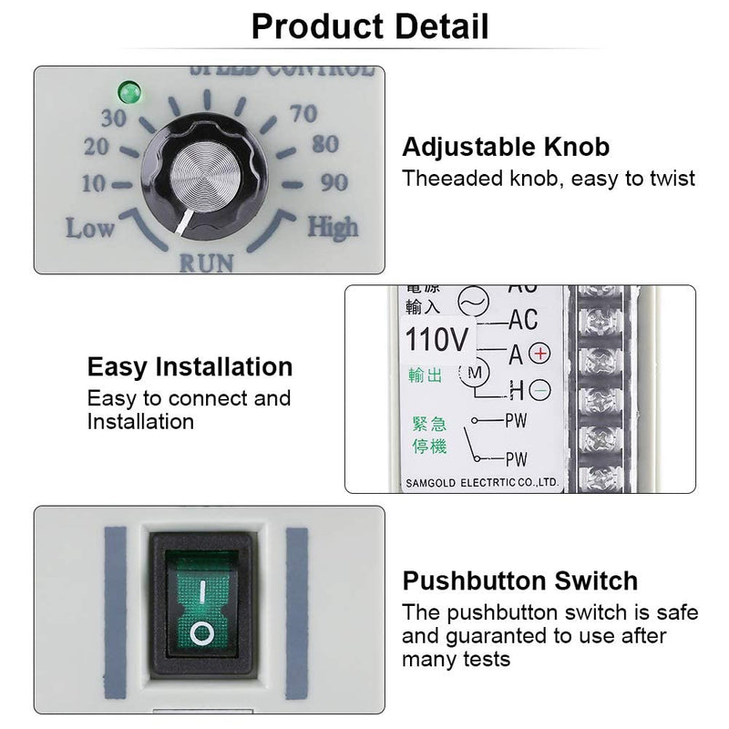 [Australia - AusPower] - DC Motor Speed Controller AC 110V Input DC 24V-90V Output Motor Speed Controller Switch Electric Speed Regulator for Permanent Magnet DC Motor 400W DC-51 