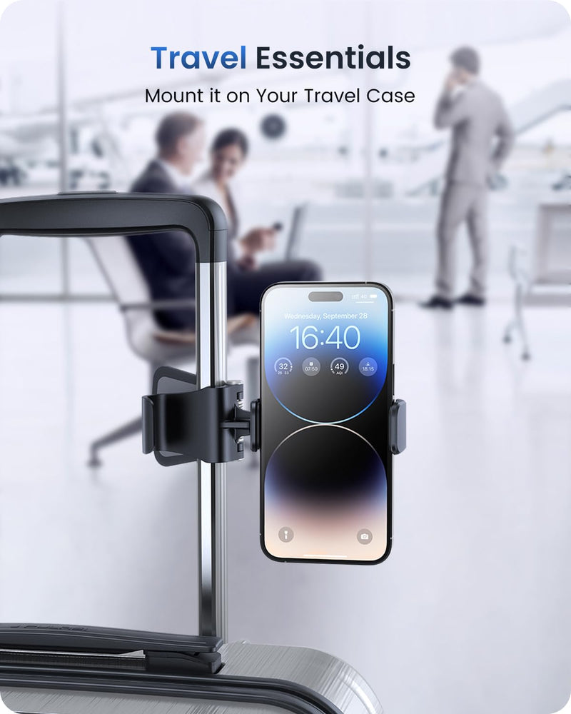 [Australia - AusPower] - OQTIQ Airplane Phone Holder, Travel Essentials Phone Mount for Desk Tray with Sturdy Spring-Loaded Grip & 360 Degree Angle Adjustable, Portable Travel Must Haves Phone Holder for Flying 