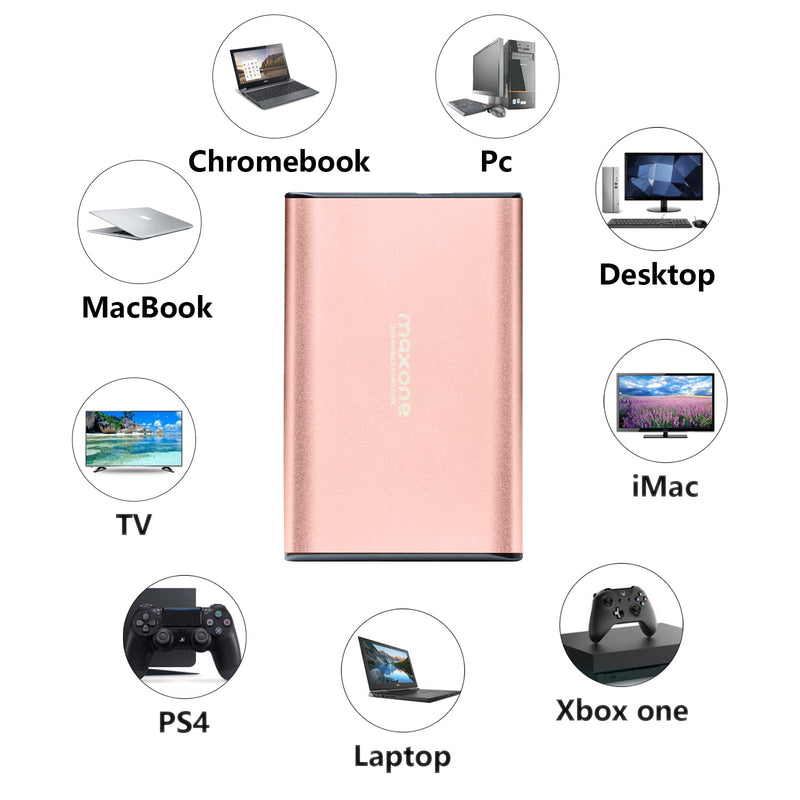 [Australia - AusPower] - Maxone 500GB Ultra Slim Portable External Hard Drive HDD USB 3.0 for PC, Mac, Laptop, PS4, Xbox one - Rose Pink 