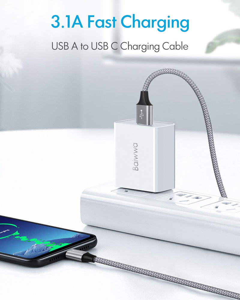 [Australia - AusPower] - [3-Pack, 3ft] USB C Cable 3.1A Fast Charging, Baiwwa USB A to Type C Cable Braided Charger Cord Compatible with Samsung Galaxy S10e S20 S10 S9 Plus Note 20 10 9 8 A10e A11 A20 A30 A40 A41 A50 A51 A71 3ft+3ft+3ft Grey 