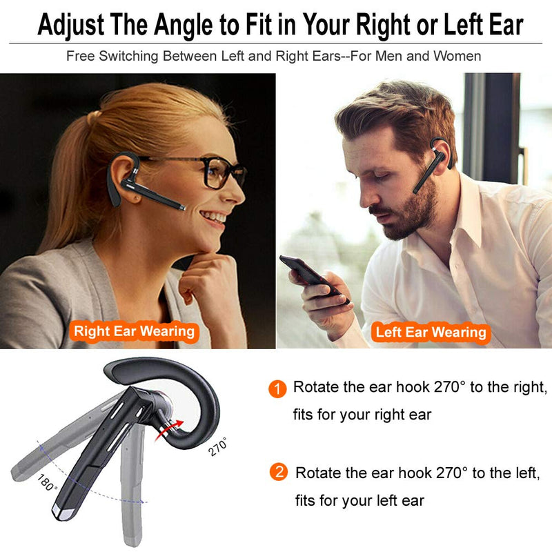 [Australia - AusPower] - Wireless Headset Business Earpiece 30Hrs Playtime with 450mAh Charging Case Built-in Mic Noise Cancelling Headphone 5.0 Handsfree Sports Earphone for Android iOS Driving Trucker Driver Business Office 