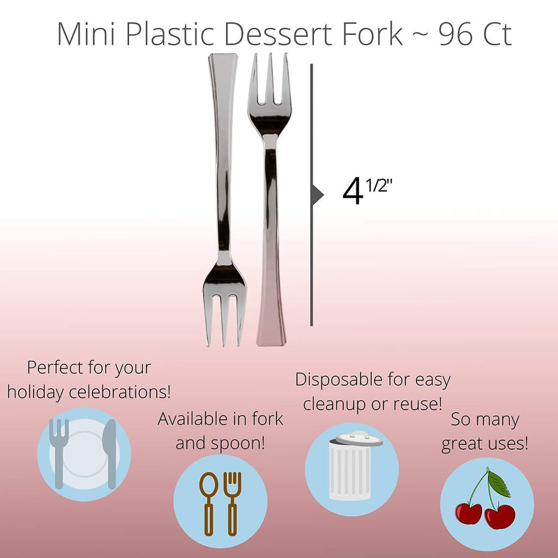 [Australia - AusPower] - Exquisite Plastic Mini Forks Premium Quality Silverware Silver Look Alike Heavy Duty Plastic Tasting Dessert Forks - 96 Count 100 