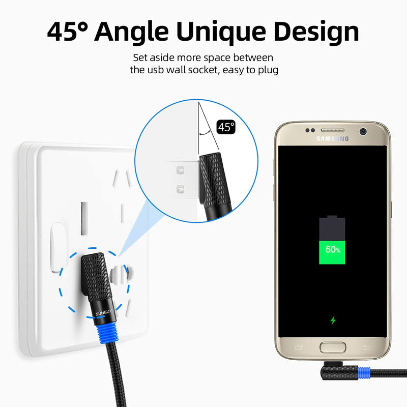 [Australia - AusPower] - Right Angle Micro USB Cable, SUNGUY【3Pack 1ft】90 Degree Reversible Short Micro USB Braided Cord Fast Charging & Data Sync for Samsung Galaxy S6 Edge S5, LG G4 V10, Moto E5 G5S Plus 1ft*3 