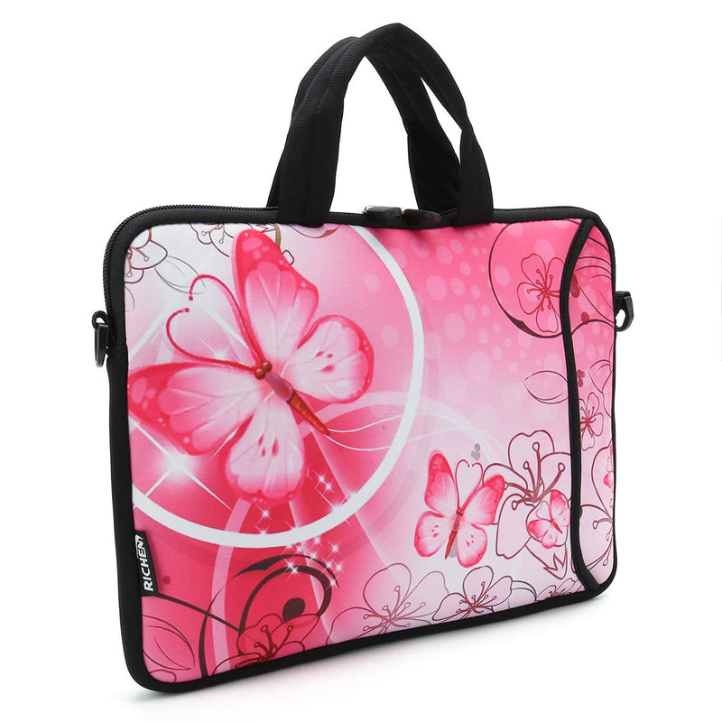 [Australia - AusPower] - RICHEN 9.7 10 10.1 10.2 inches Messenger Bag Carrying Case Sleeve with Handle Accessory Pocket Fits 7 to 10-Inch Laptops/Notebook/ebooks/Kids tablet/Pad (7-10.2 inch, Pink Butterfly) 7-10.2 inch 