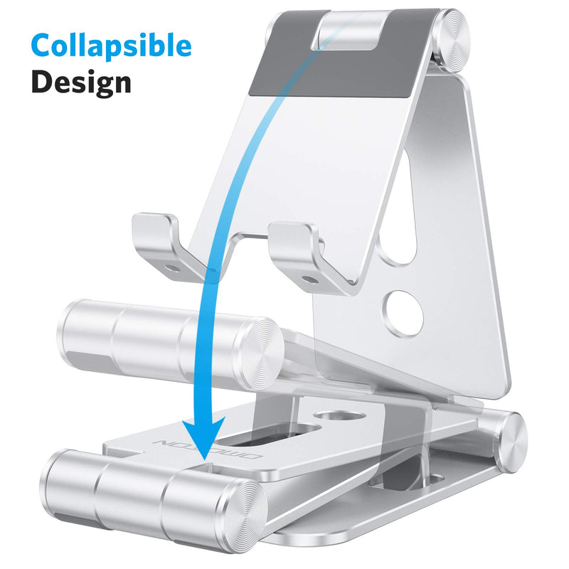 [Australia - AusPower] - Foldable Cell Phone Stand, OMOTON C4 Portable Aluminum Phone Holder, Adjustable Phone Dock Cradle Compatible with iPhone 13/12/11 Pro Max, Samsung Galaxy, Small Tablets and Other Phones, Silver 