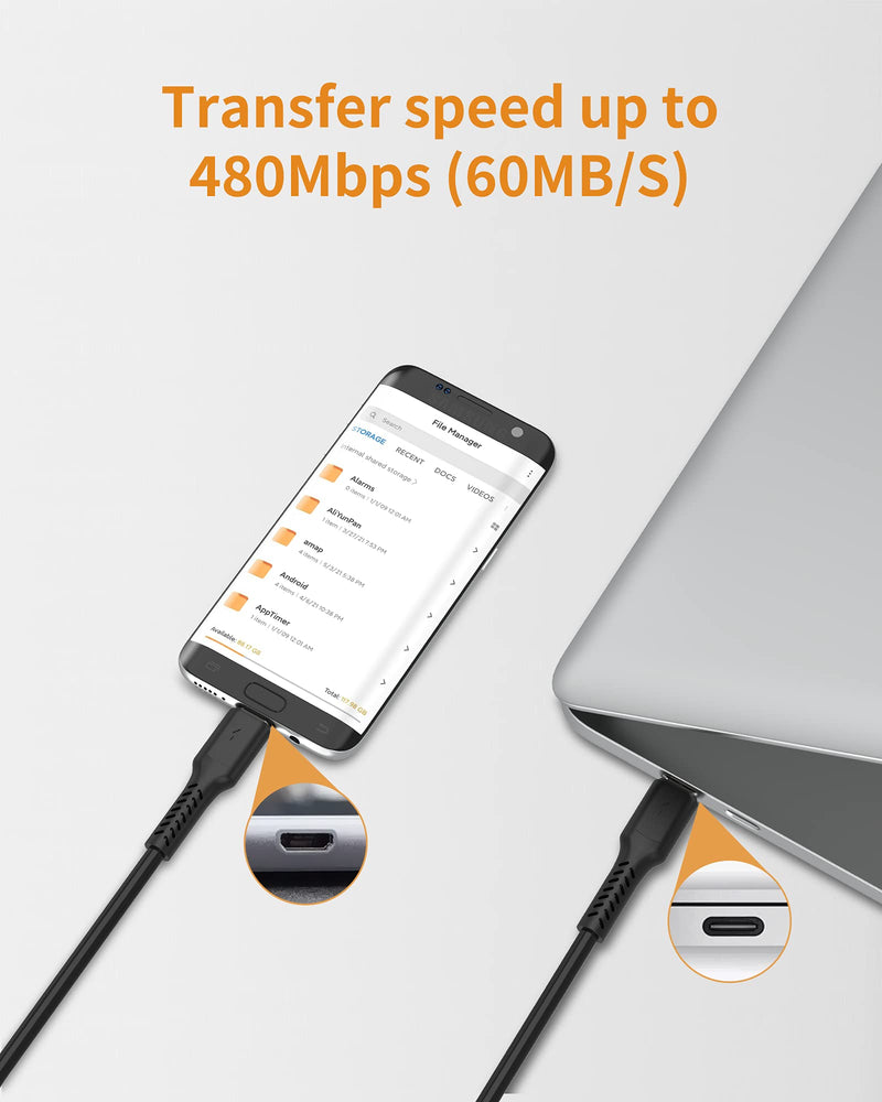 [Australia - AusPower] - 1ft USB C to Micro USB OTG Cable Short, 2 Pack Type C to Micro USB (Micro-B) Charger Cord Charging & Sync Compatible with MacBook Pro Air Galaxy S20, S8, S9, S10, Pixel 3 XL, 2 XL and More 1 Foot 