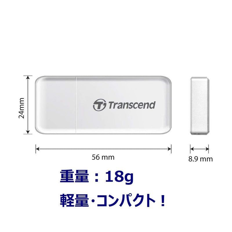 [Australia - AusPower] - Transcend USB 3.1 Gen1 SDHC / SDXC / microSDHC / SDXC Card Reader, TS-RDF5W (White) White 