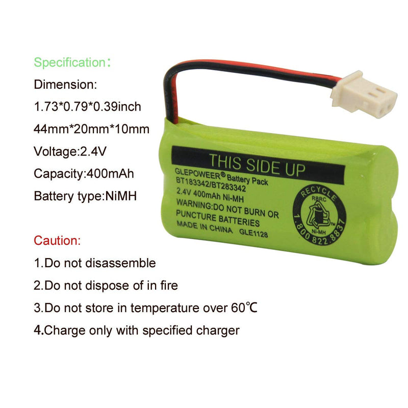 [Australia - AusPower] - BT183342/BT283342 2.4V 400mAh Ni-MH Battery Pack Compatible with Cordless Phone Batteries BT166342/BT266342 BT162342/BT262342 (4 Pack BT183342) 4 PACK BT183342 