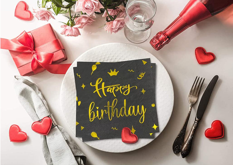[Australia - AusPower] - AAAMN 40 pcs Black Birthday Napkin Disposable Paper Napkins Perfect for Women Men and Adults Birthday Party Decorations 6.5x6.5 inch Folded 