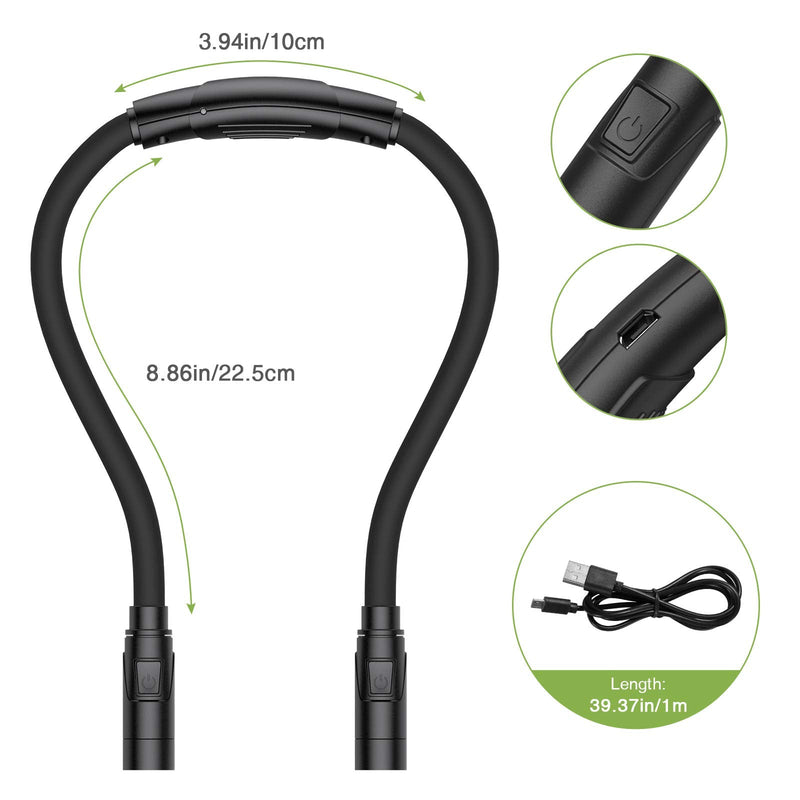 [Australia - AusPower] - KeeKit Neck Book Light, Rechargeable LED Reading Light, Neck Reading Lamp with 3 Lighting Modes, 4 LED Beads, Bendable Arms, Hands Free for Reading, Knitting, Camping, Repairing - Black 