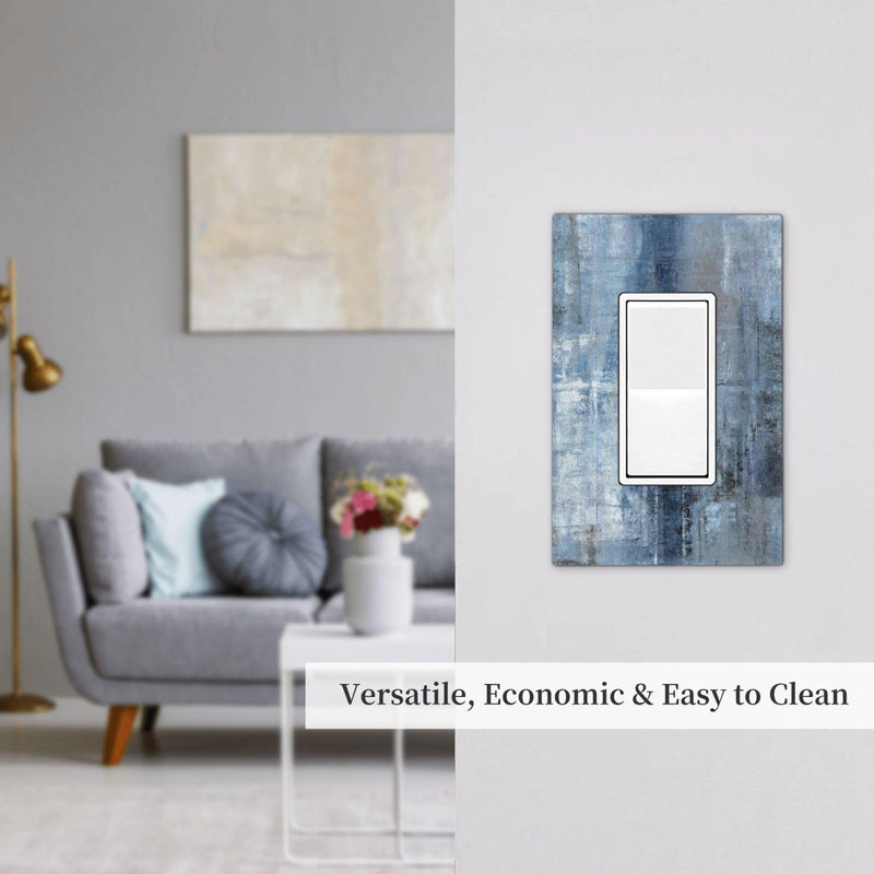 [Australia - AusPower] - 1 Gang Single GFCI/Decorator Rocker Outlet Light Switch Wall Plate Cover Modern Gallery Navy Indigo Blue Gray Abstract Grey Brush Art Paint Blue Grey Decorative One Device Electrical Faceplate Dimmer 1-Gang Decorator Teal Turquoise Blue Art Abstract 