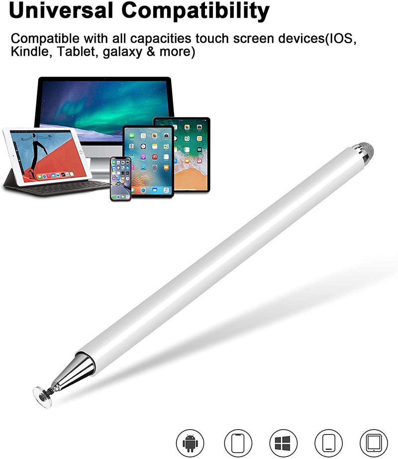 [Australia - AusPower] - Stylus Pens for Touch Screens, Stylus Pen for iPad, Universal Touch Tablet Pencil with Magnetic Cap 3 Spare Tips for iPhone/iPad Pro/Mini/Air/Android/Microsoft Surface and Tablet Devices (White) white 