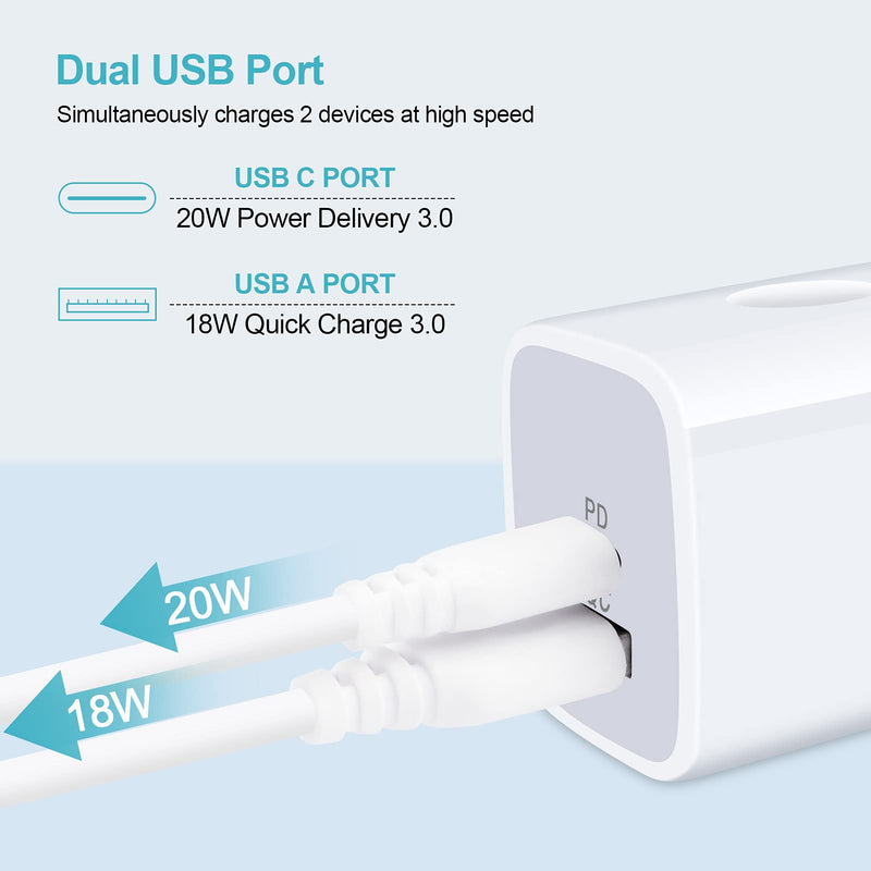 [Australia - AusPower] - Fast USB C Wall Charger, Charger Block, PD+QC3.0 Charging Cube, Fast Charging Block Charger Box Plug Outlet 20W Power Adapter for iPhone 13 12 11 Pro Max X 8 7 6, iPad, Samsung Galaxy, Google Pixel 