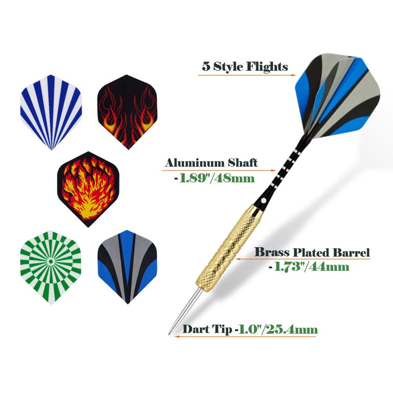 [Australia - AusPower] - Wolftop 15 Pack Steel Tip Darts 18 Grams, Premium Darts Metal Tip Set with Aluminum Shafts, Standard Flights, Rubber O'Rings and Extra Dart Sharpener 