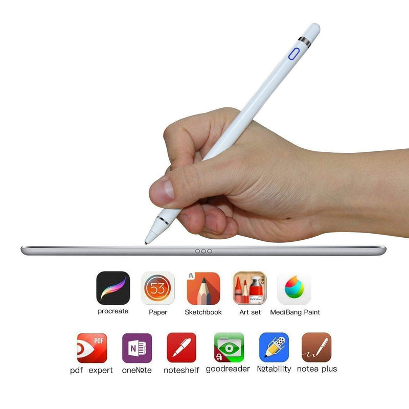 [Australia - AusPower] - Stylus Pencil Compatible for Apple,Active Stylus Pen for Touch Screens, 1.5mm Metal Fine Point High Sensitivity Digital Stylus Pen Compatible with iPad,Android Tablet and Other Touch Screen (White) 