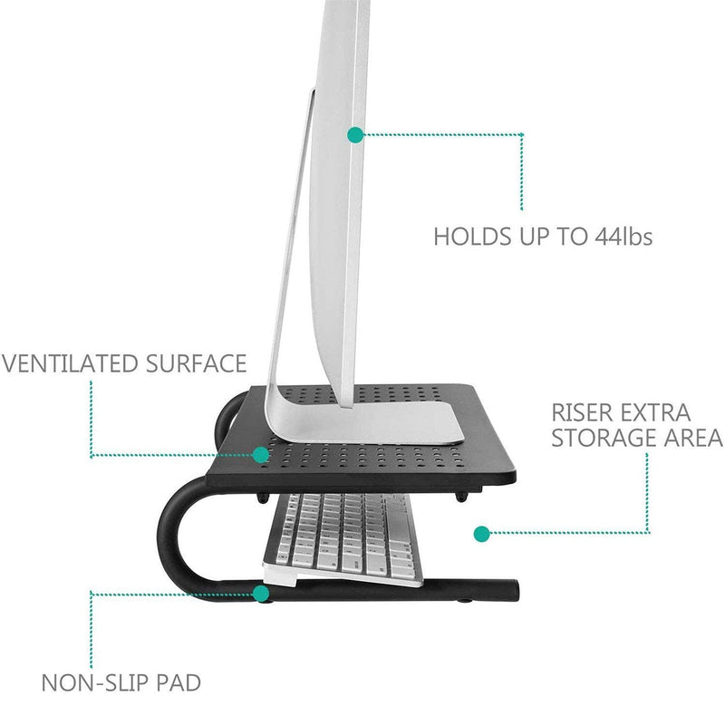 [Australia - AusPower] - WALI Monitor Stand Riser, Laptop Holder Printer Riser Desk Accessories, Vented Metal Platform and 4 inches Height Underneath Storage for Office Supplies (STT001), 1 Pack, Black 
