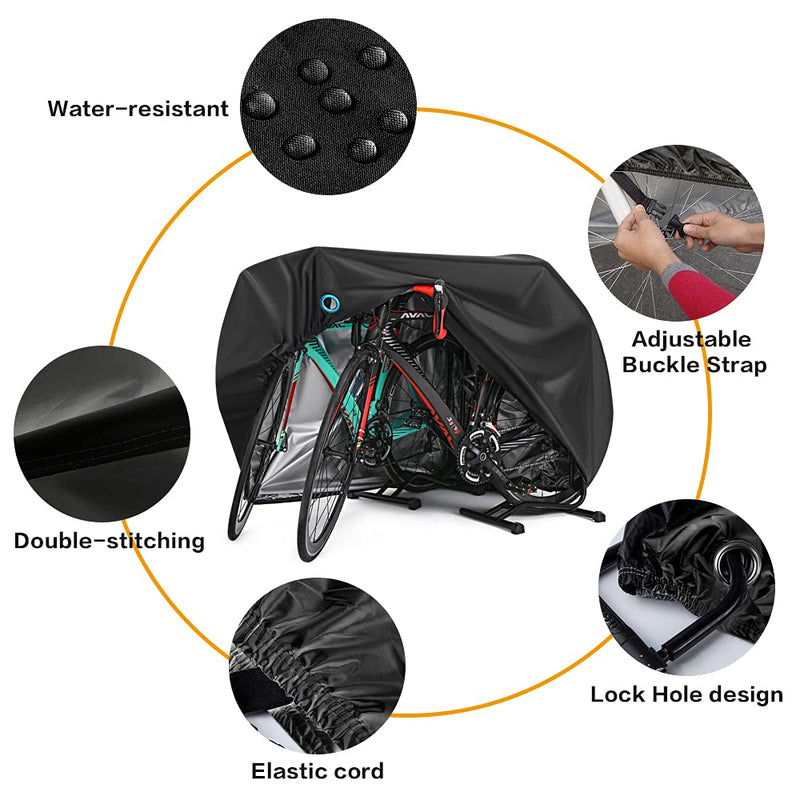 [Australia - AusPower] - Bike Cover for 2 or 3 Bikes Outdoor Waterproof Bicycle Covers Rain Sun UV Dust Wind Proof with Lock Hole for Mountain Road Electric Bike Heavy Duty Bikes Black 