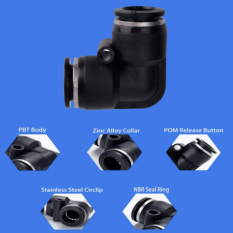 [Australia - AusPower] - Jienk 10PCS Pneumatic Union Elbow Push to Connect Fittings, PBT Plastic 90 Degree 1/2"x 1/2" Tube OD Quick Connector for Air Compressor Air Brake Shop Air 1/2"x 1/2" 