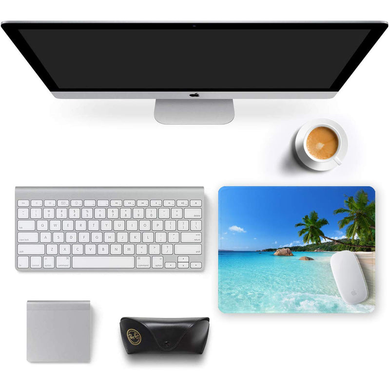 [Australia - AusPower] - Auhoahsil Mouse Pad, Square Beach Style Anti-Slip Rubber Mousepad with Durable Stitched Edges for Gaming Office Laptop Computer PC Men Women Kids, Cute Custom Pattern, Beach and Coconut Trees Design 