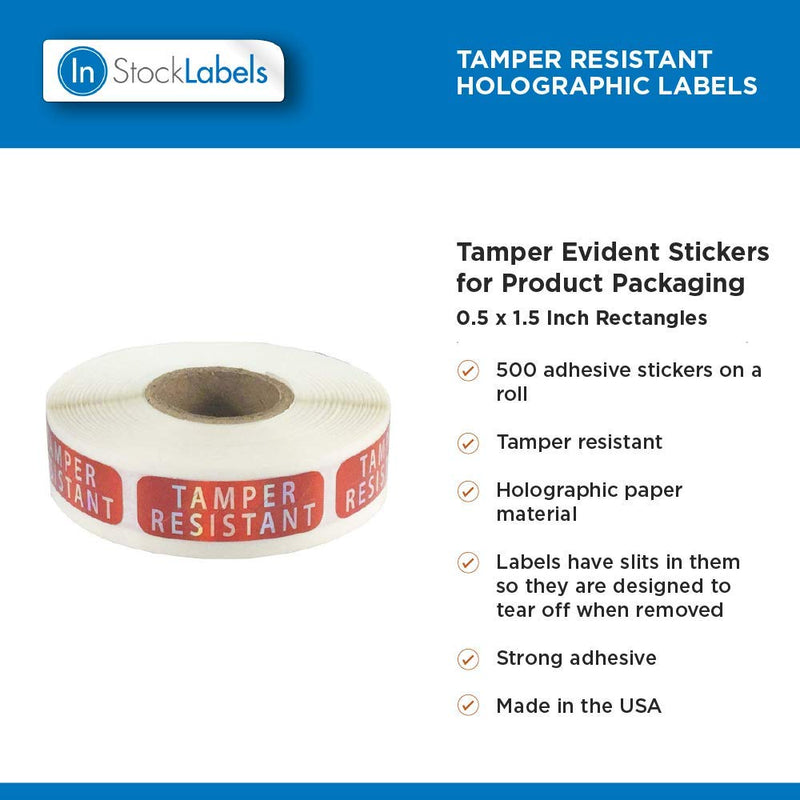 [Australia - AusPower] - Tamper-Resistant Metalized Labels, 0.5" x 1.5" Adhesive Stickers, 500-Pack Red Metalized 