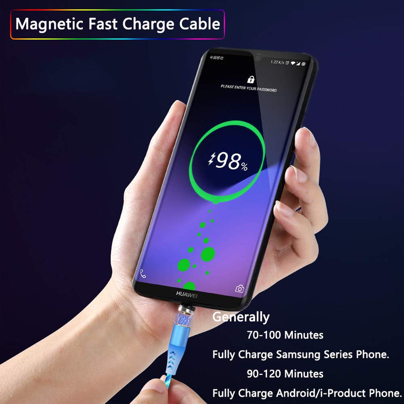 [Australia - AusPower] - Magnetic Charging Cable, Multi 3 in 1 Micro USB Charger Cable with Flowing LED Light, Magnetic Phone Charger Cable Type C and i-Product Android Charger Fast Charging Adapters (1m/3.3ft) 1m/3.3ft Cable13-Blue 