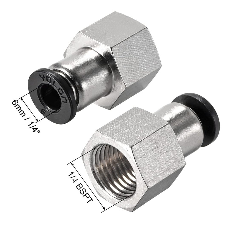 [Australia - AusPower] - uxcell Push to Connect Tube Fitting Adapter 6mm Tube OD x 1/4BSPT Female Straight Pneumatic Connecter Pipe Fitting 3pcs 