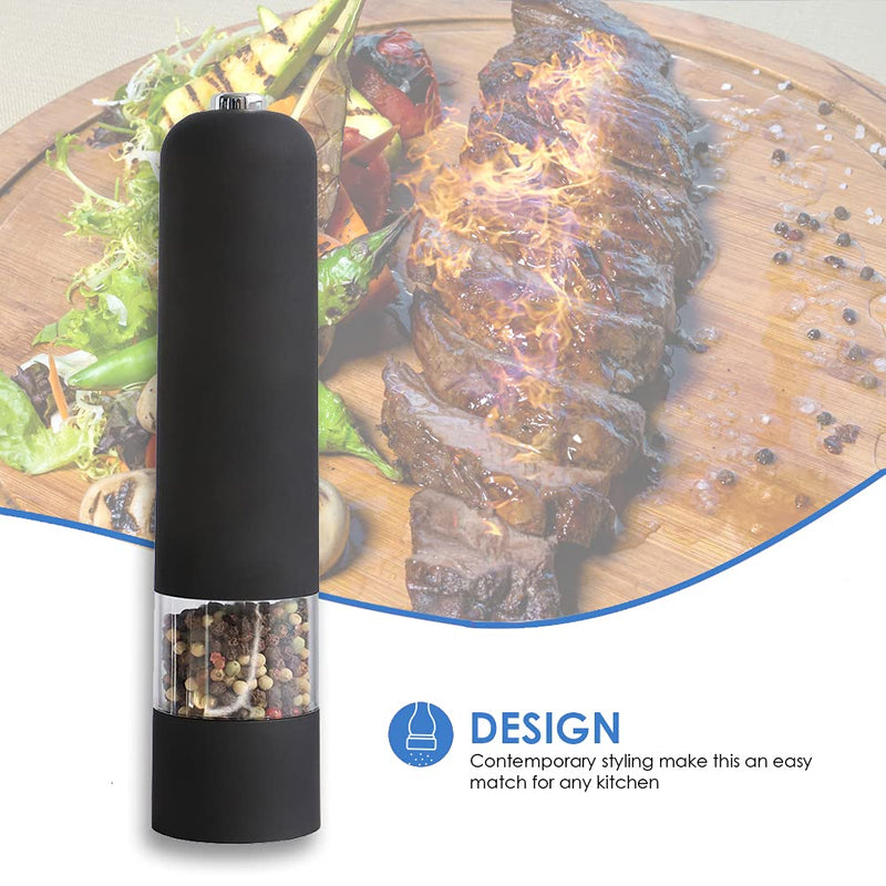 [Australia - AusPower] - Michael Graves Design Automatic Pepper Grinder (Black) | Clear Window for Refilling | Twist Top to Adjust Grinding Size | Metal Encasing | Uses 4 AA Batteries (Not included) 