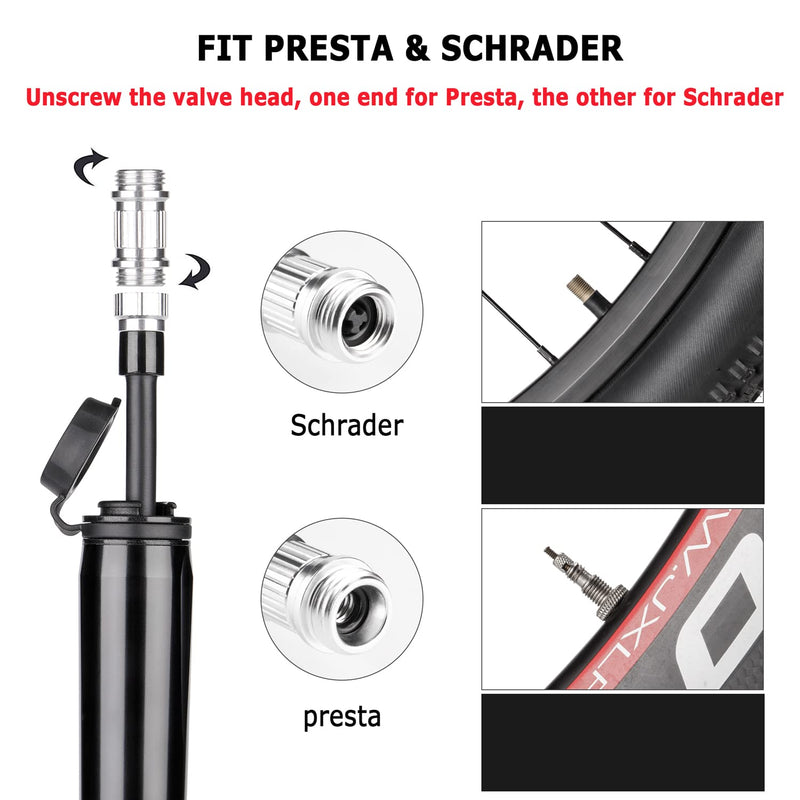 [Australia - AusPower] - Mini Bike Pump with Gauge- Portable Bike Frame Pump Compatible Presta & Schrader Valves-High Pressure 120Psi Hand Bike Tire Pump 