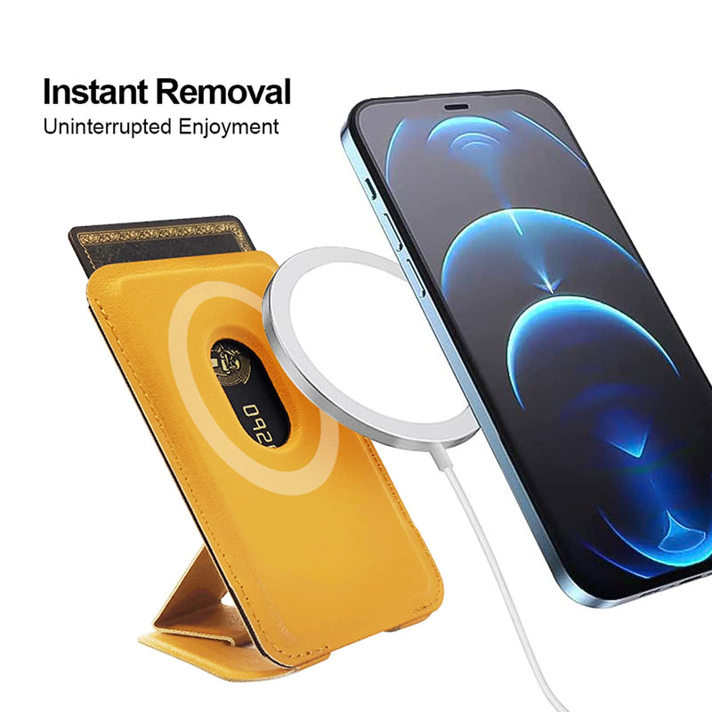 [Australia - AusPower] - Vesmatity Fold Leather Magnetic Stand&Wallet, Magsafe Wallet Card Holder for Back of Phone Grip【Removable&Wireless Charging Compatible】 iPhone Card Holder Compatible with iPhone 12 Pro Max (Orange) Orange 