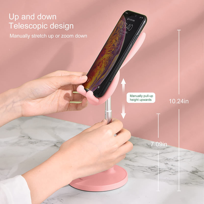 [Australia - AusPower] - Cute Phone Stand, OATSBASF Angle Height Adjustable Cute Bunny Phone Stand for Desk, Kawaii Phone Holder Stand for Desk, Compatible with All Mobile Phones, iPhone, 11 12 13 Pro Max, Switch (Pink) Pink 