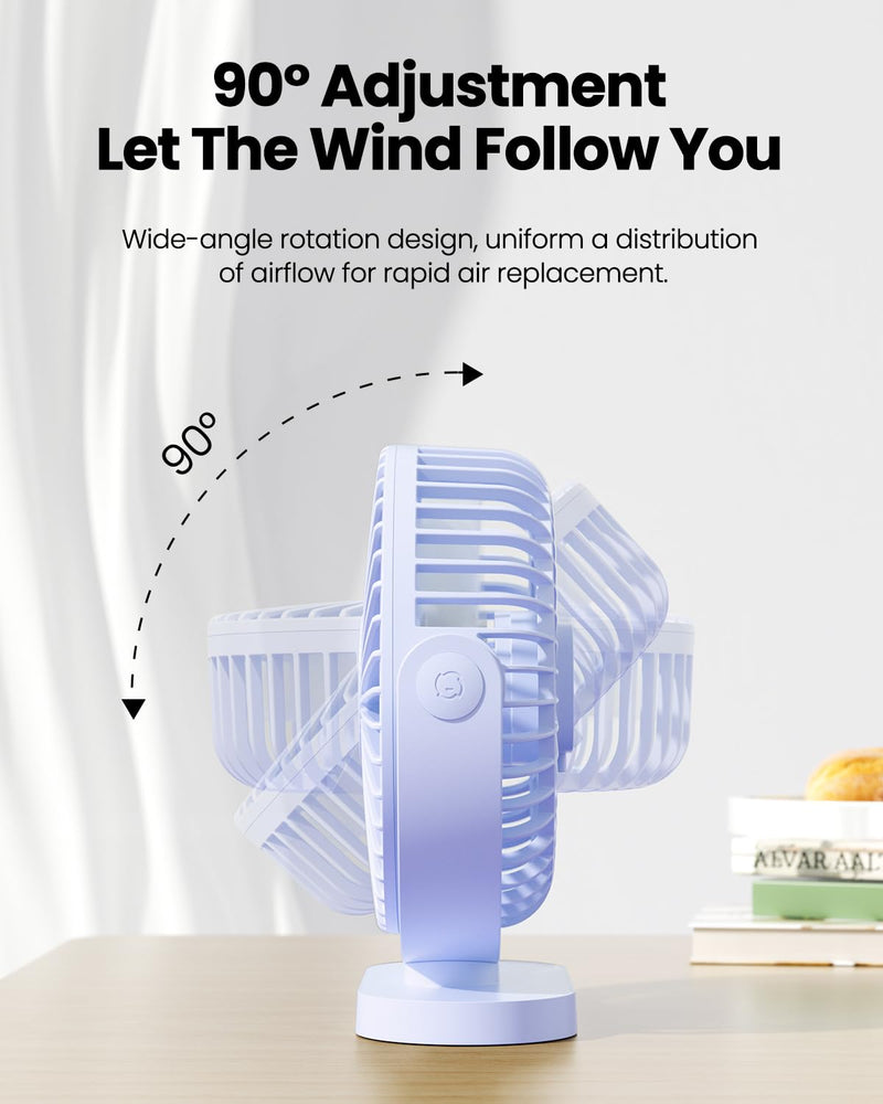 [Australia - AusPower] - Gaiatop USB Desk Fan, 3 Speeds Powerful Portable Fan, 5.5 Inch Quiet Cooling Mini Fan, 90° Rotate Small Table Fan with 5ft Cable Personal Fan for Desktop Home Office Travel Blue 