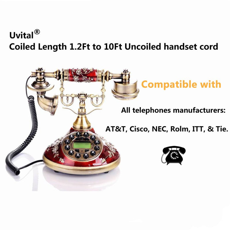 [Australia - AusPower] - Telephone Handset Cord Detanglers,Uvital 2 Pack Landline Handset Cord Cable 10Ft Uncoiled(1.2 Ft Coiled) and 2 Pack Anti-Tangle Telephone Cord Untangler 360 Degree Rotating Swivel Cord(Black) 2Pack Telephone Cord+2Pack Telephone Cord Detangler 