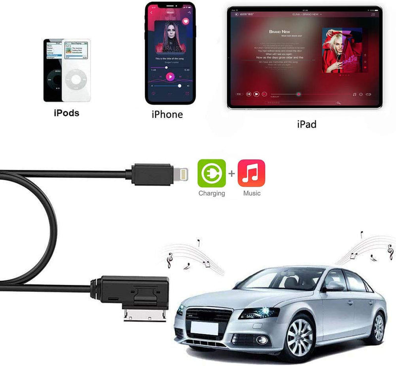 [Australia - AusPower] - AMI MMI MDI Aux Interface Adapter Cord for iPhone 12 11 Xs Max XR X 8 7 6 Compatible with Audi A3/A4/A5/A6/A8/S4/S6/S8/TT, Car Audio Charging Dongle Compatible for VW Tiguan CC Magotan 