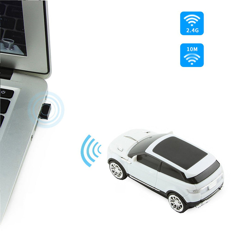 [Australia - AusPower] - 3C Light Car Mouse Wireless 2.4GHz Cool Sport SUV Car Shape Mouse Optical Mice 1600 DPI with USB Receiver Suitable for PC/Computer/Laptop (White) 