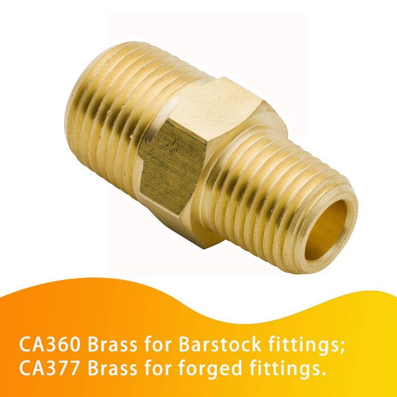 [Australia - AusPower] - Legines Brass Reducing Hex Nipple, 1/2" NPT Male x 1/4" NPT Male Straight Connector Pipe Fitting 1200psi (Pack of 2) 1/2" x 1/4" 
