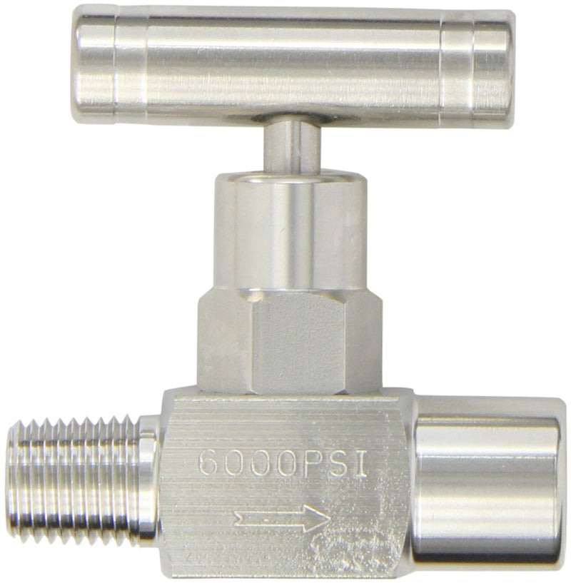 [Australia - AusPower] - PIC Gauge NV-SS-1/4-GS-180-MXF 316 Stainless Steel Straight Needle Valve with Gas Service Seat, 1/4" Male NPT x 1/4" Female NPT Connection Size, 6000 psi Pressure 0.25 Inch M x F 
