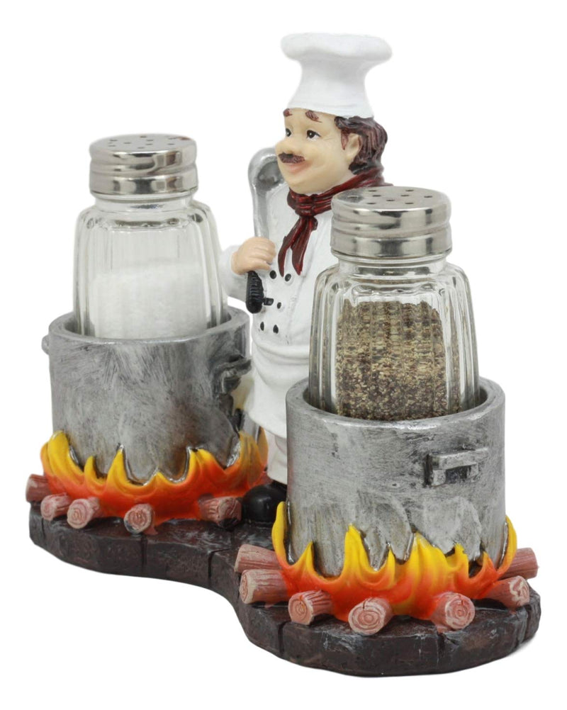 [Australia - AusPower] - Ebros Bouillon French Chef Jean With Flaming Double Cauldron Pots Salt And Pepper Shakers Holder Figurine For Kitchen Dining Table Hosting Spice Rack Accessories Gift Ideas For Women Men Chefs Cooks 