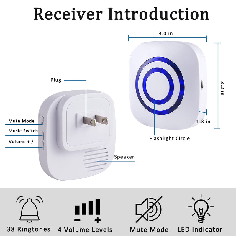 [Australia - AusPower] - BESTOONE Motion Sensor Alarm, Long Range Wireless Driveway Alarm, Indoor Home Security System Electric Doorbells, 2 Motion Detector and 1 Alarm, 38 Chime Tunes, LED Indicator 