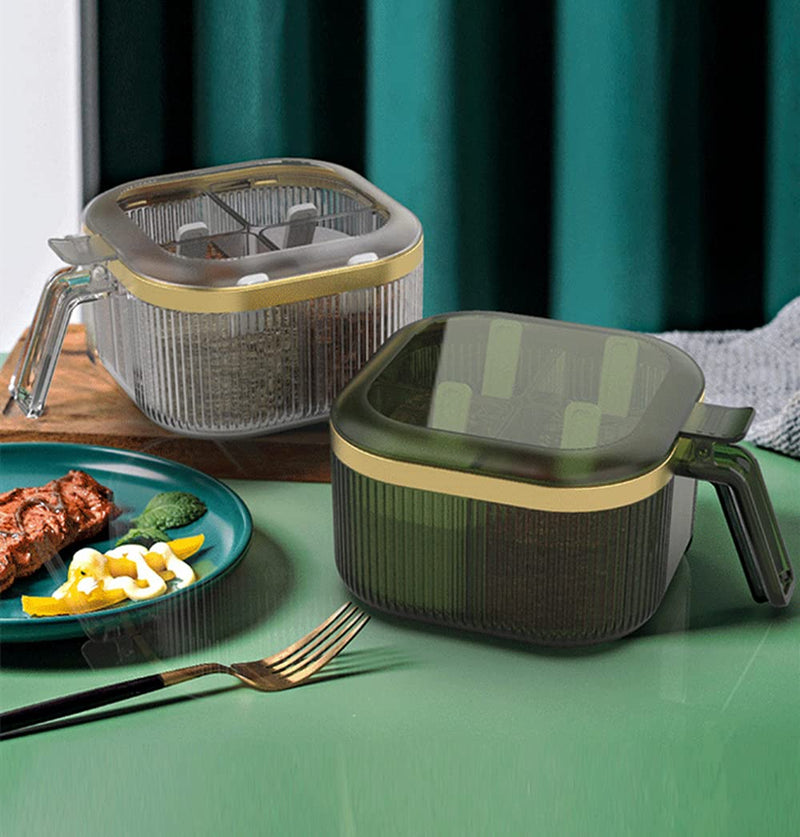 [Australia - AusPower] - 4 Compartments Seasoning Box With Lid,Clear Seasoning Storage Box Container,Seasoning Box with Cover and Serving Spoons,Kitchen Condiment Jars,Plastic Seasoning Box Set(Green) Green 